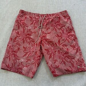 Ted Baker Board Swim Trunks Shorts Mens Large Red Floral Geometric Lobster